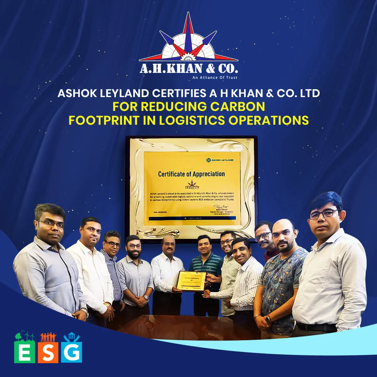 Recognition for reducing Carbon Footprint in Logistics Operations by Ashok Leyland