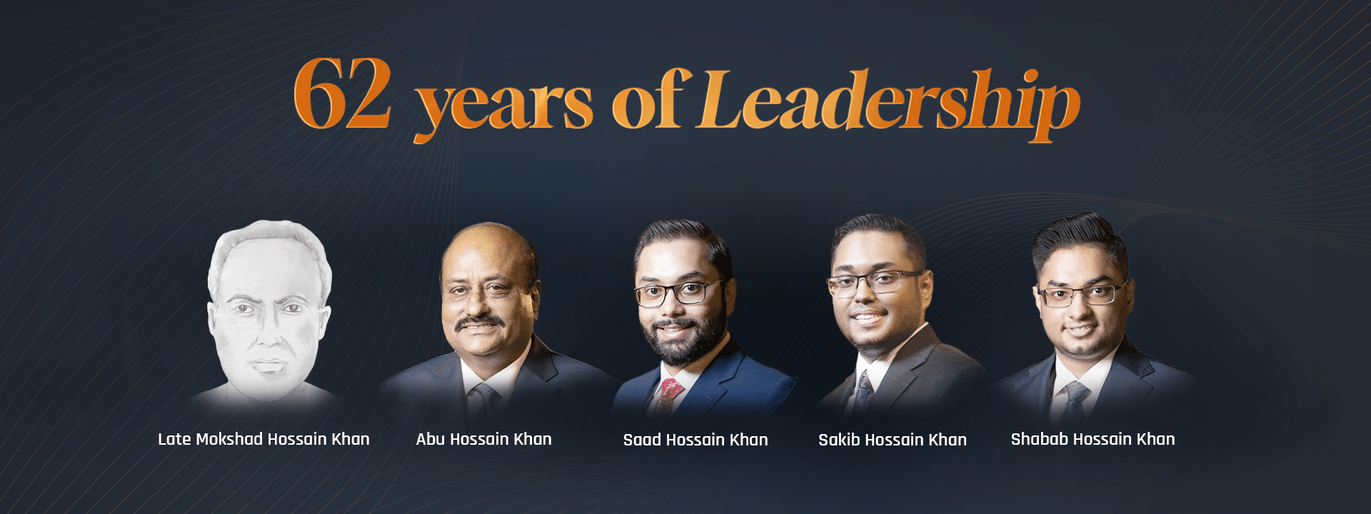 A H Khan & Co. leadership team, celebrating 62 years, featuring five generations of leaders.